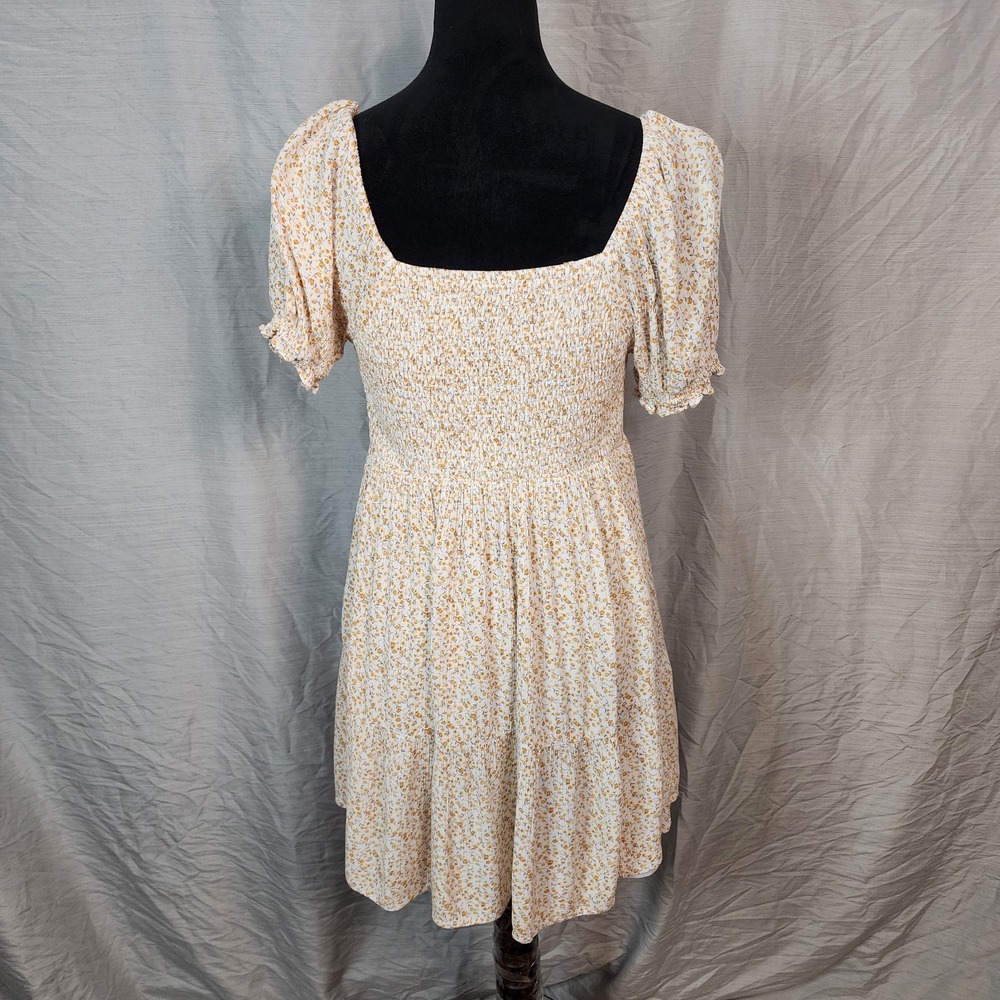 ALTAR'D STATE Size Small Yellow Ditsy Floral 100% Rayon Crinkle Babydoll Dress - Picture 10 of 13